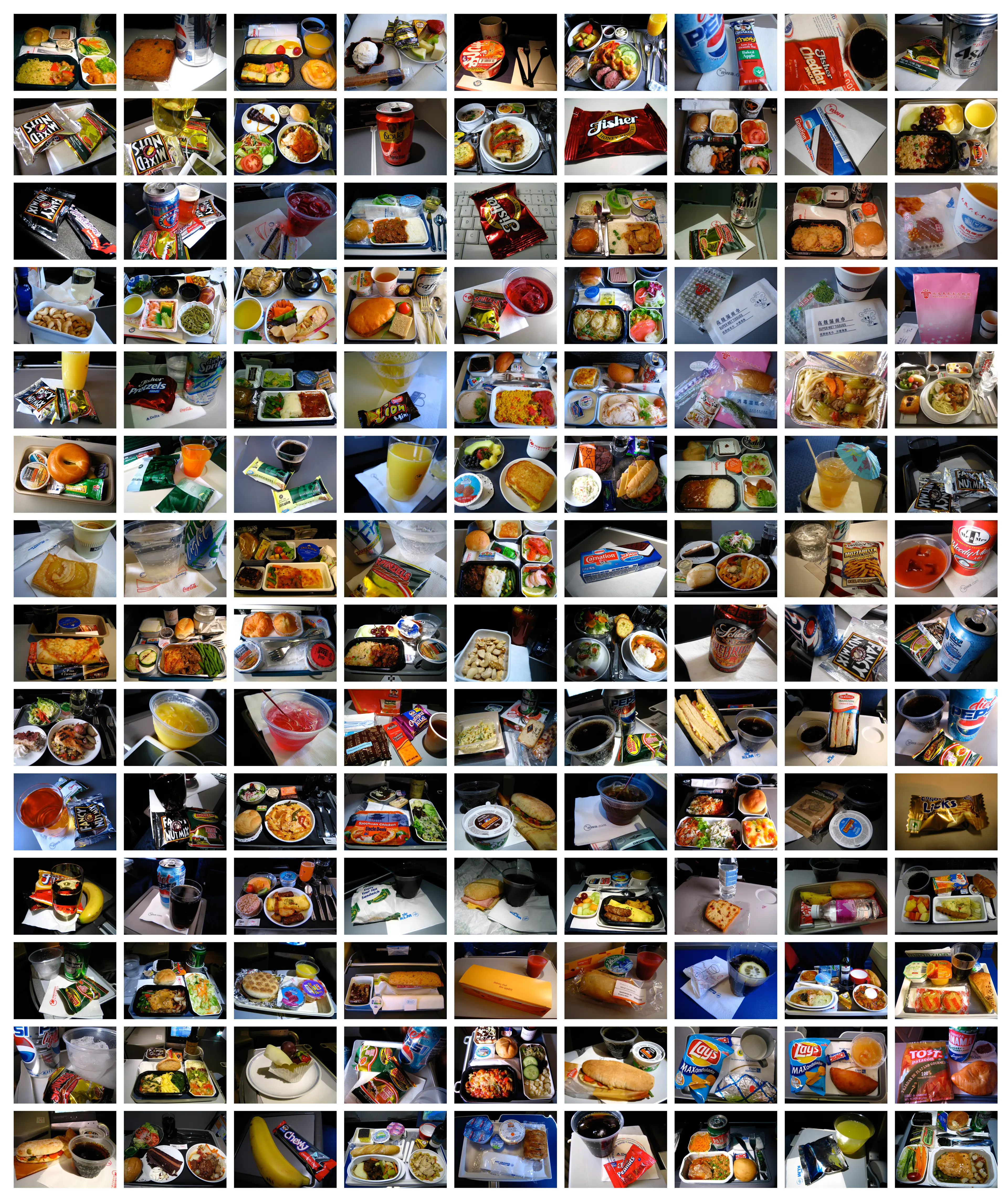 Series of photos of Hasan's airplane meals.