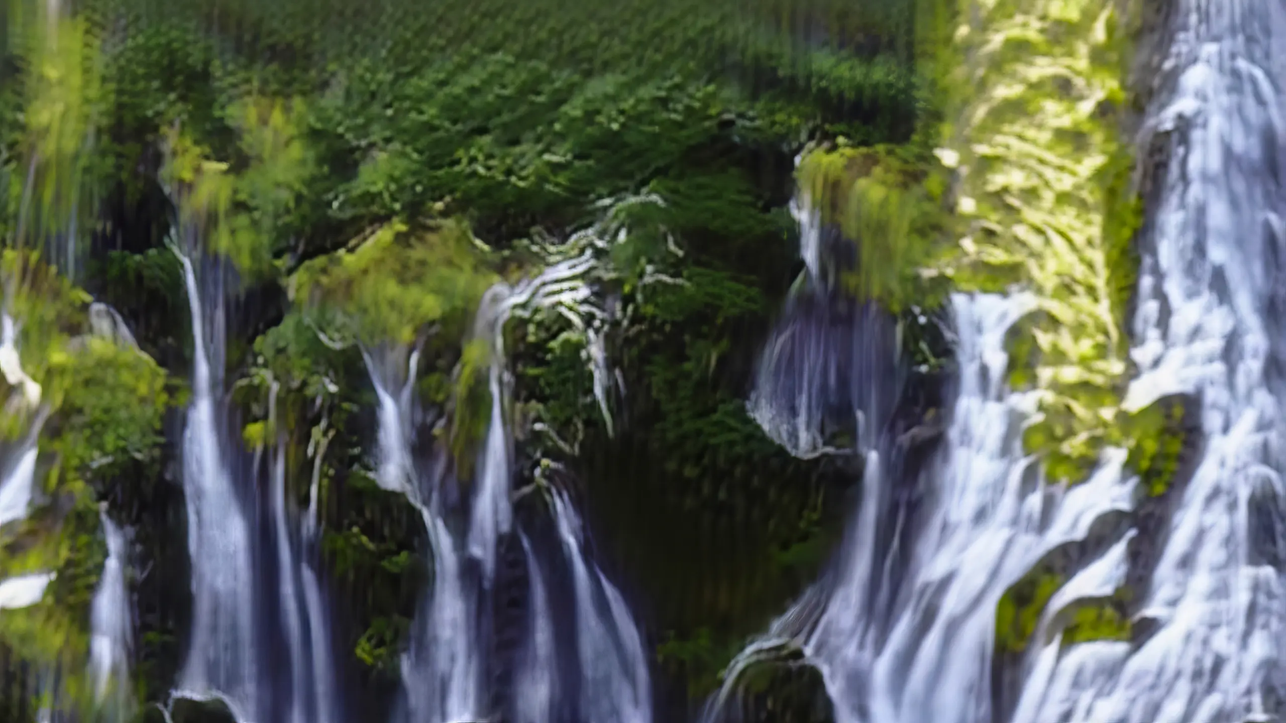 Image of a waterfall that has some sort of swirl AI effect